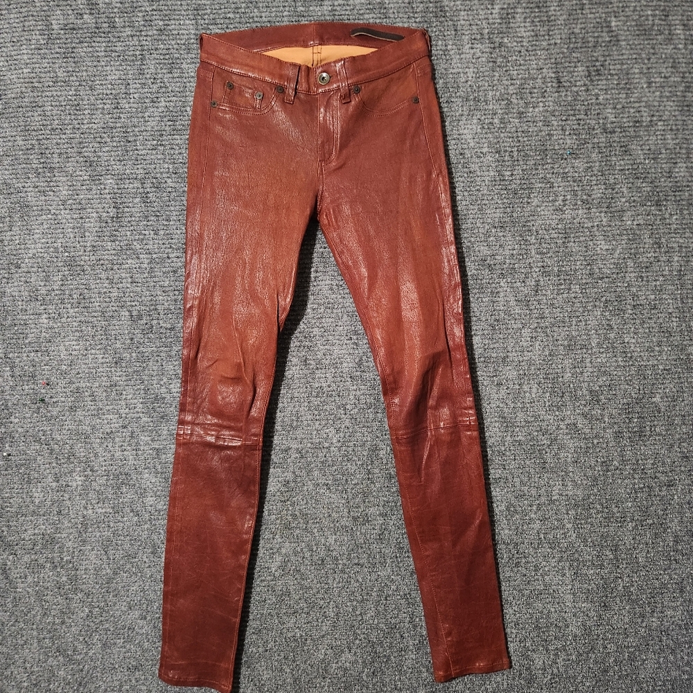 Rag & Bone Cognac Brown Lamb Leather Pants Size  26